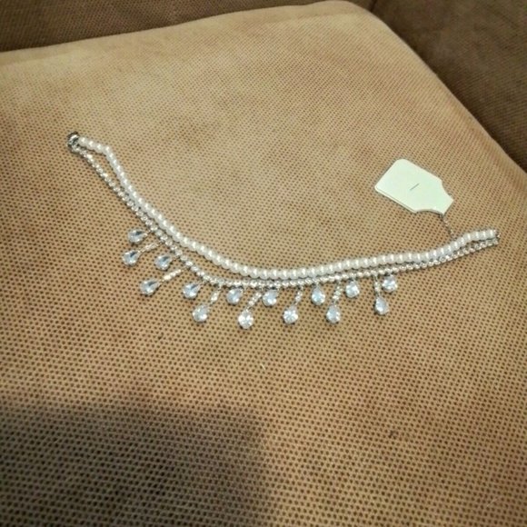 Tear Drop Blue rhinestone Pearls Diams Costum Necklace Woman Silver Color J3 - Picture 5 of 9